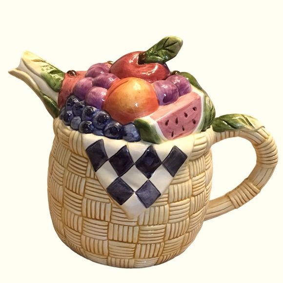 Other - SUSAN WINGET Certified Teapot Ceramic Fruit-Basket Weave Design Approx. 14 x 8